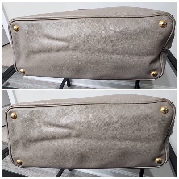 Authentic PRADA 2 Tone Saffiano Lux Large Double Zip Tote Bag Beige - Picture 8 of 10